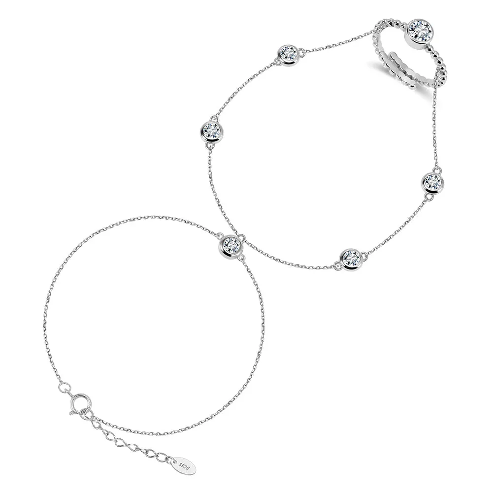 MOISSANITE BEZEL HAND HARNESS BRACELET IN STERLING SILVER - Image 7