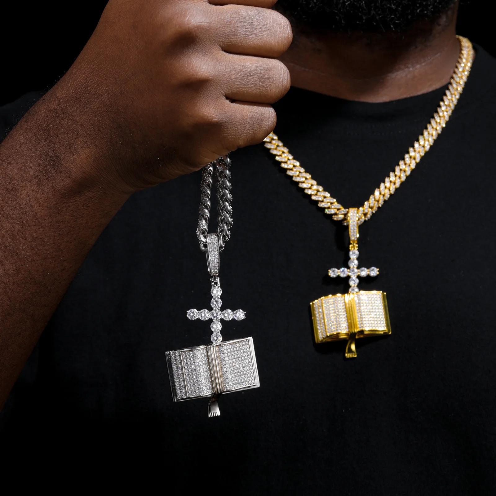 MOISSANITE BIBLE CROSS PENDANT IN STERLING SILVER - Image 2