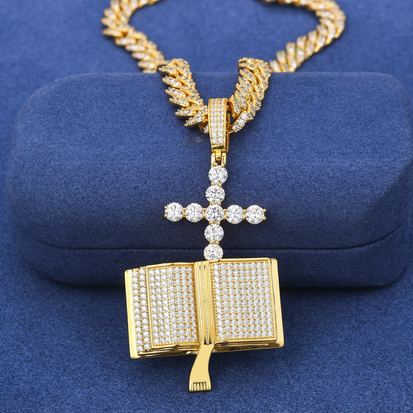 MOISSANITE BIBLE CROSS PENDANT IN STERLING SILVER - Image 3