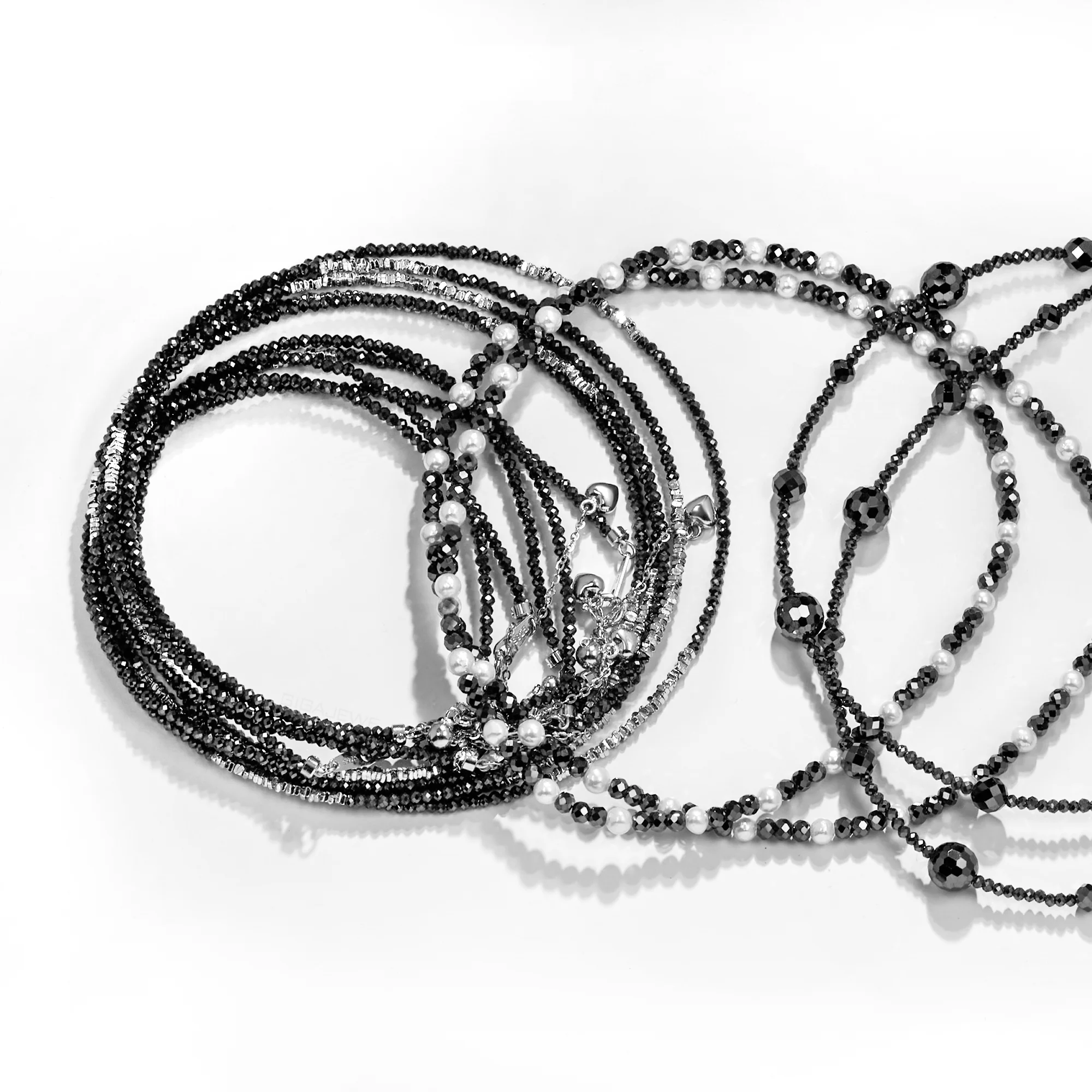 MOISSANITE BLACK BEADS NECKLACE CHAIN IN STERLING SILVER - Image 2