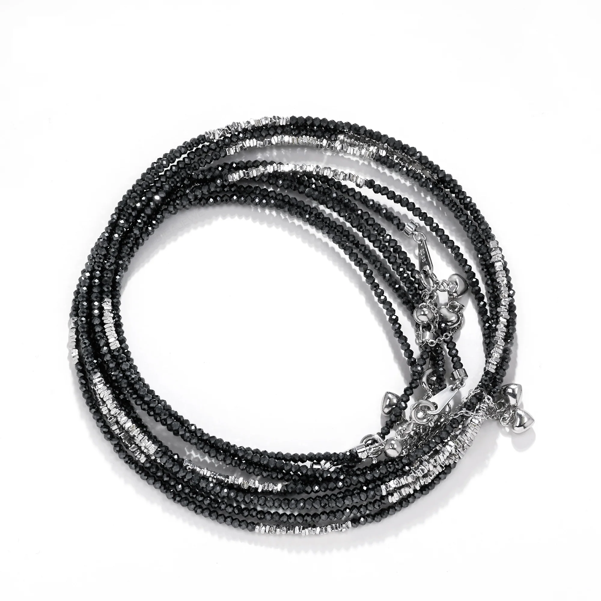 MOISSANITE BLACK BEADS NECKLACE CHAIN IN STERLING SILVER - Image 3