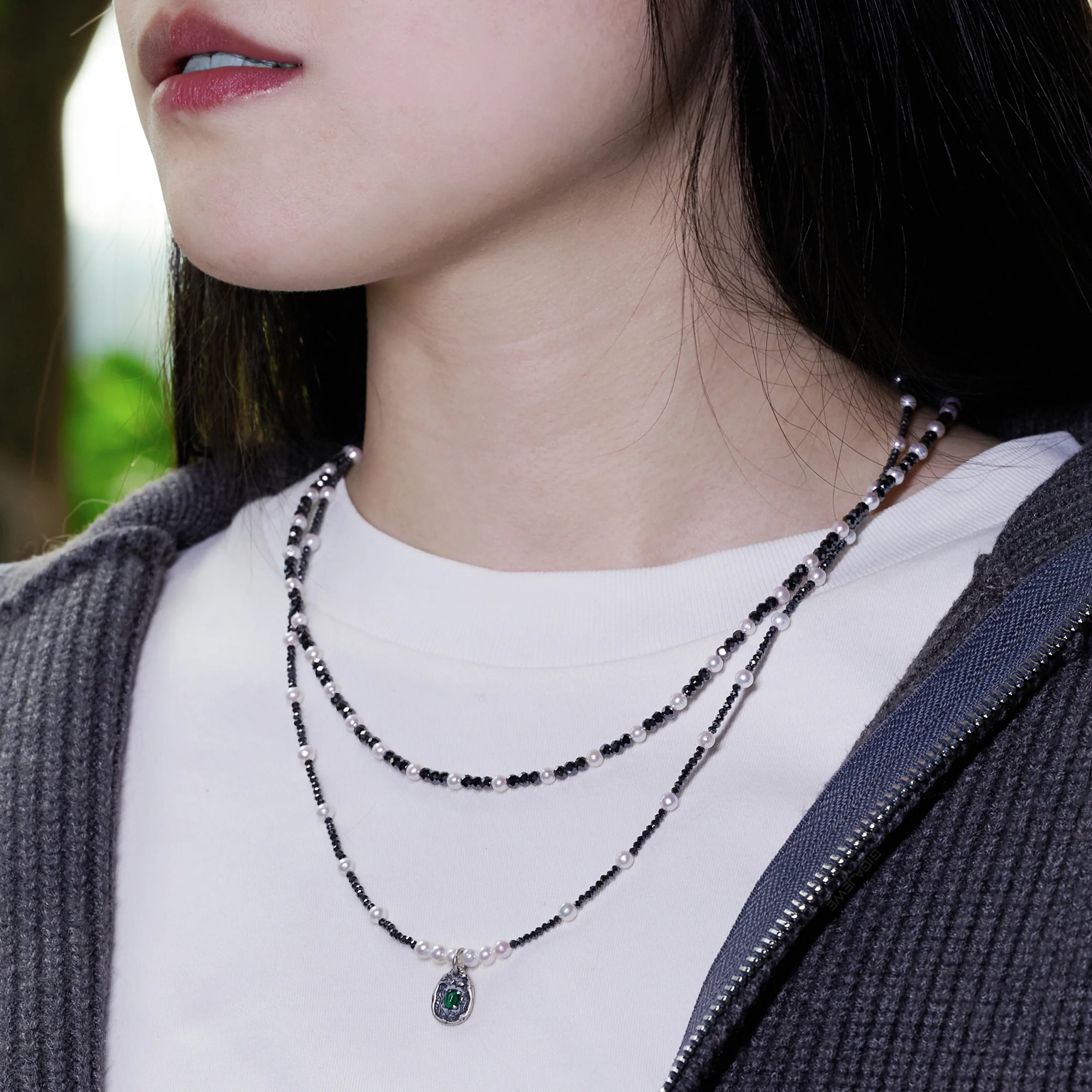 MOISSANITE BLACK BEADS NECKLACE CHAIN IN STERLING SILVER - Image 4