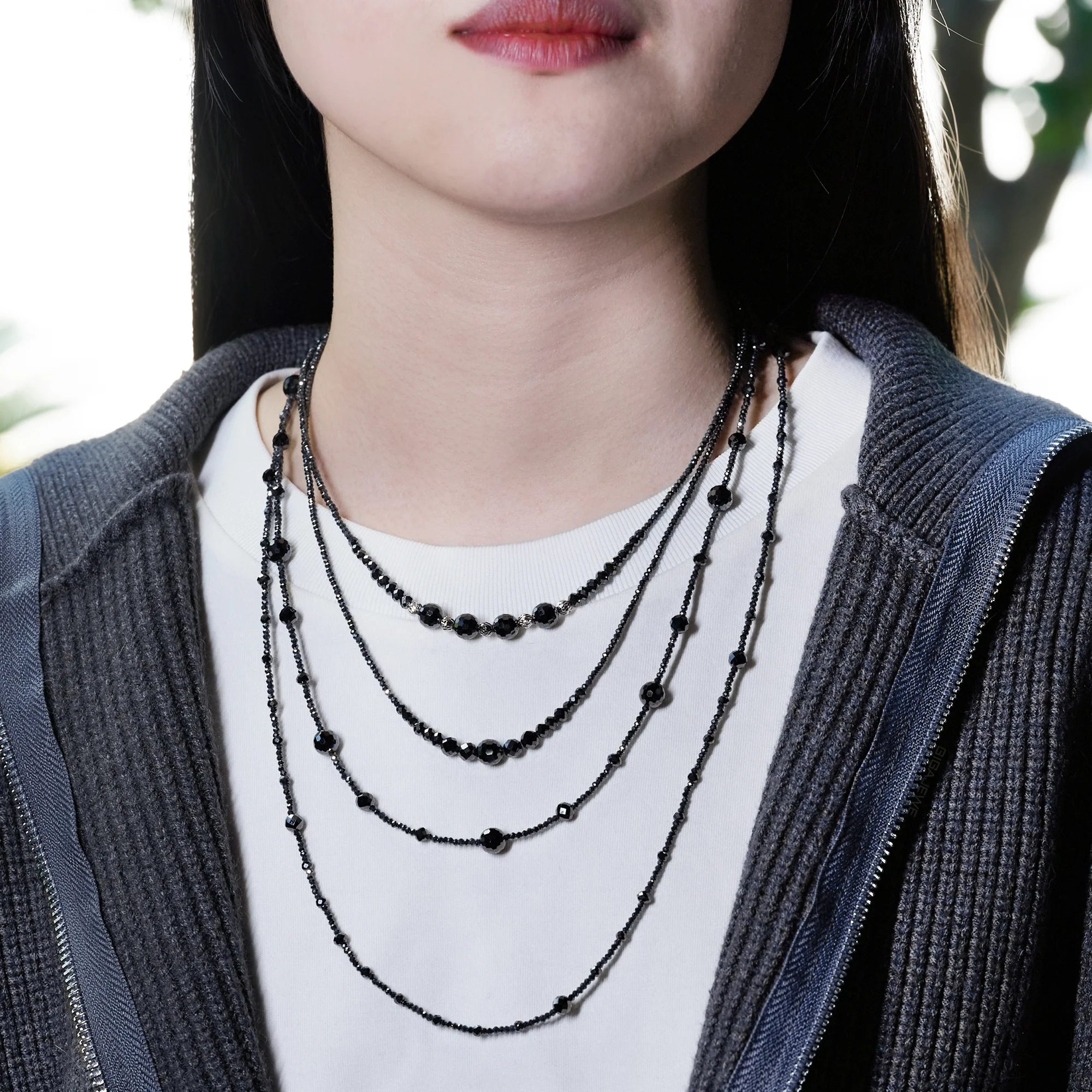 MOISSANITE BLACK BEADS NECKLACE CHAIN IN STERLING SILVER - Image 5