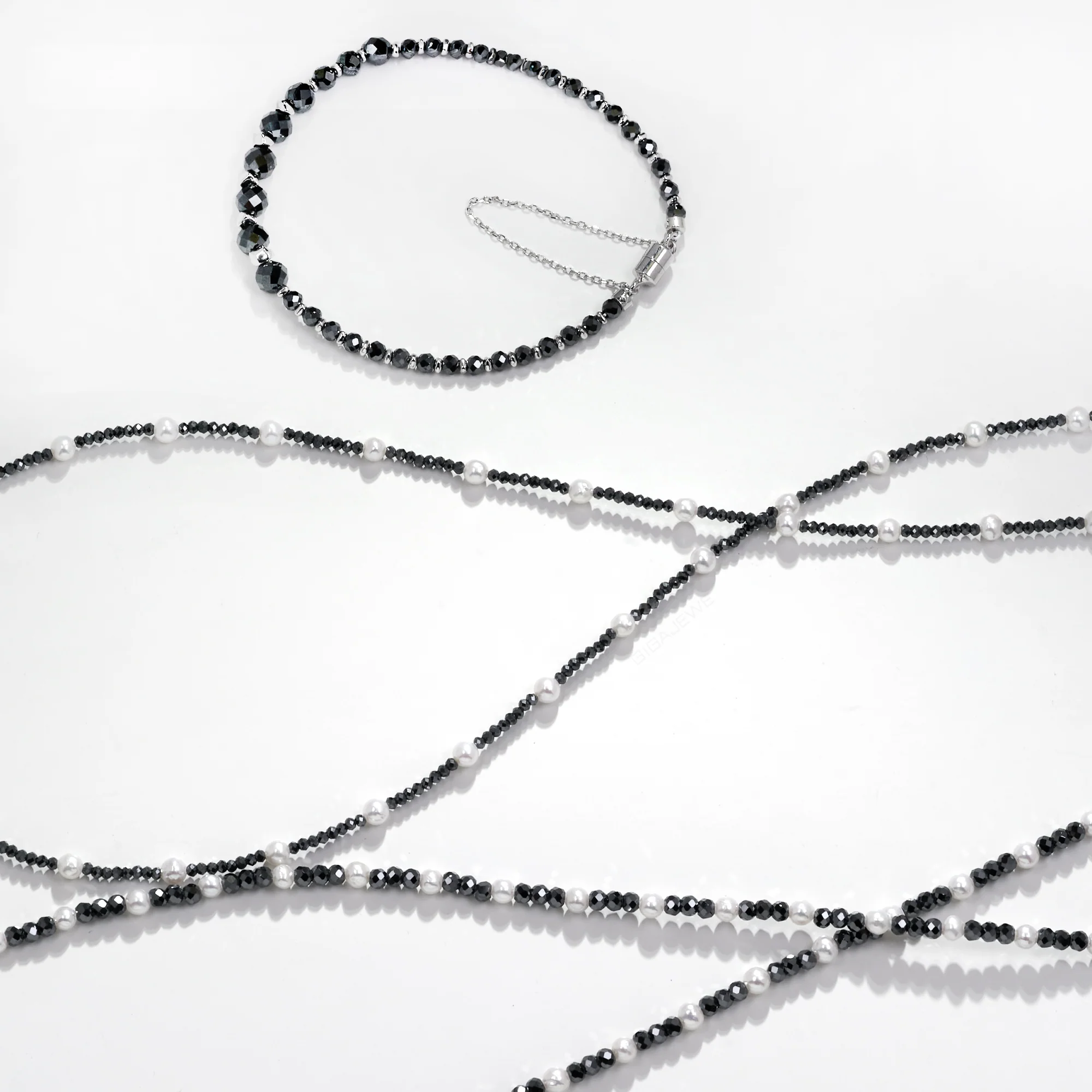 MOISSANITE BLACK BEADS NECKLACE CHAIN IN STERLING SILVER - Image 6