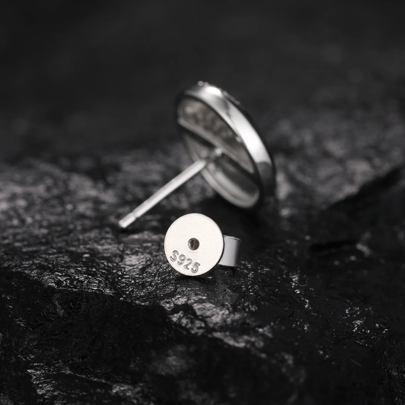 MOISSANITE BLACK ENAMEL YIN-YANG STUD EARRINGS IN STERLING SILVER - Image 3