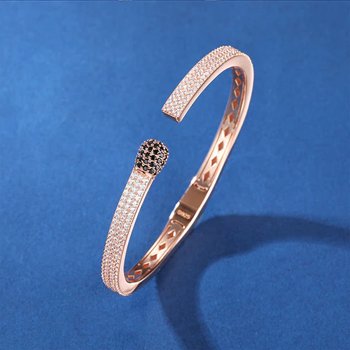 MOISSANITE BLACK FLAME CUFF BANGLE BRACELET IN STERLING SILVER