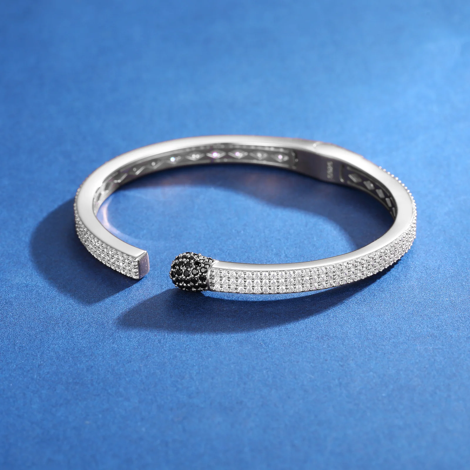MOISSANITE BLACK FLAME CUFF BANGLE BRACELET IN STERLING SILVER - Image 4