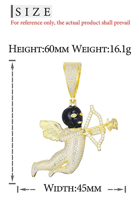 MOISSANITE BLACK MASKED ANGEL CUPID PENDANT IN STERLING SILVER - Image 6