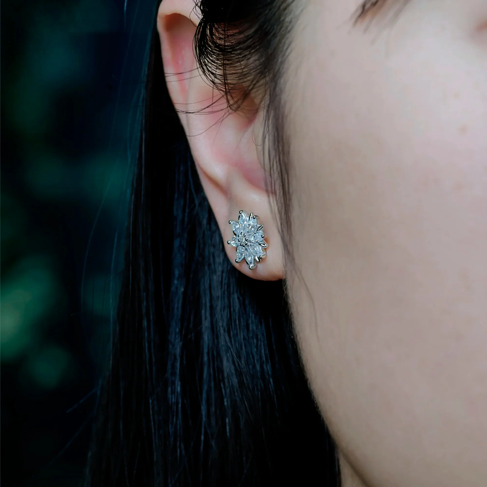 MOISSANITE BLOOM CLUSTER STUDS IN STERLING SILVER - Image 2