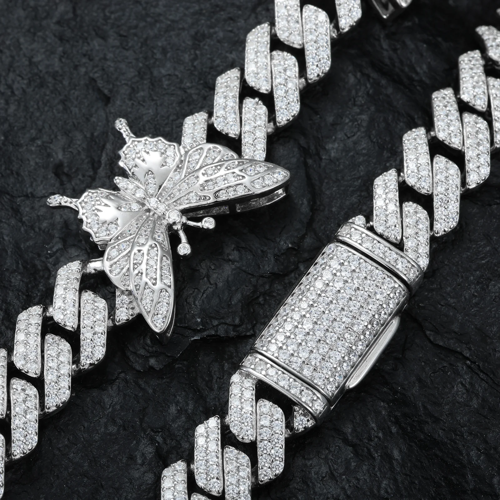 MOISSANITE BUTTERFLY CUBAN LINK CHAIN IN STERLING SILVER - Image 3