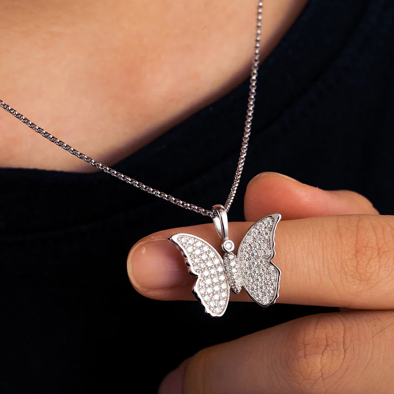 MOISSANITE BUTTERFLY PENDANT NECKLACE IN STERLING SILVER - Image 2