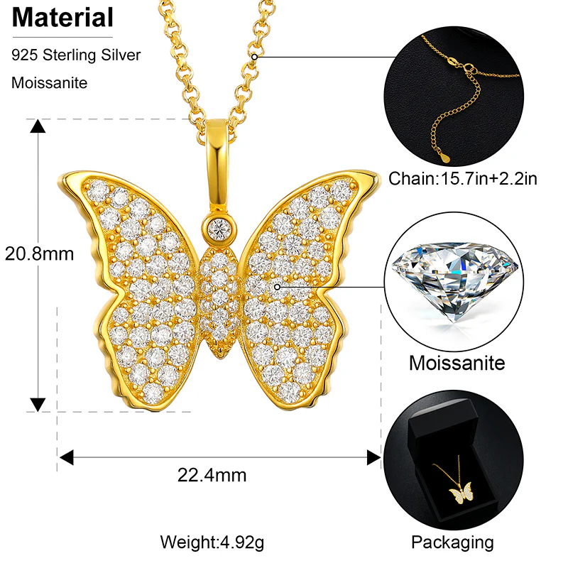 MOISSANITE BUTTERFLY PENDANT NECKLACE IN STERLING SILVER - Image 6