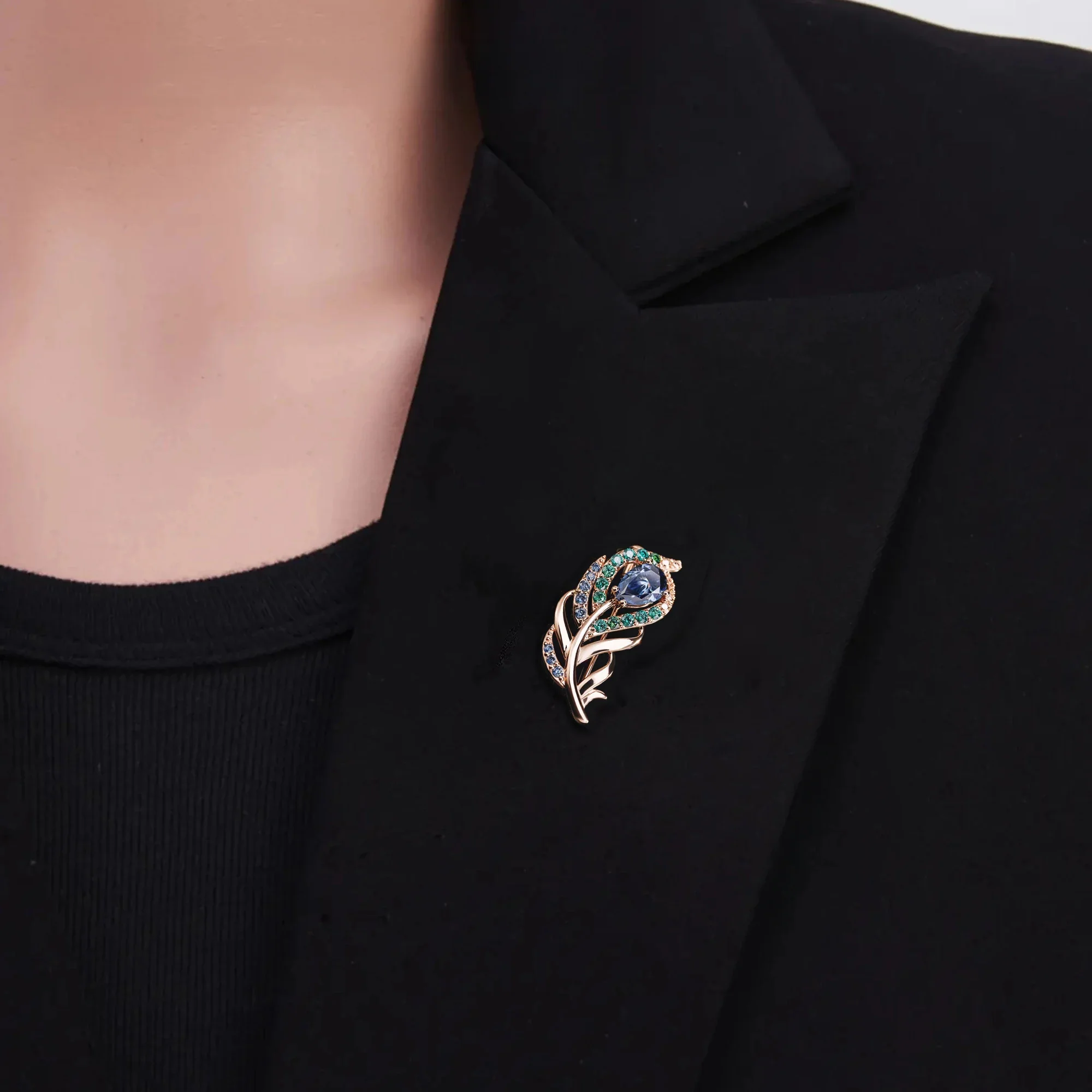 MOISSANITE CELESTIAL FEATHER BROOCH IN SOLID GOLD - Image 3
