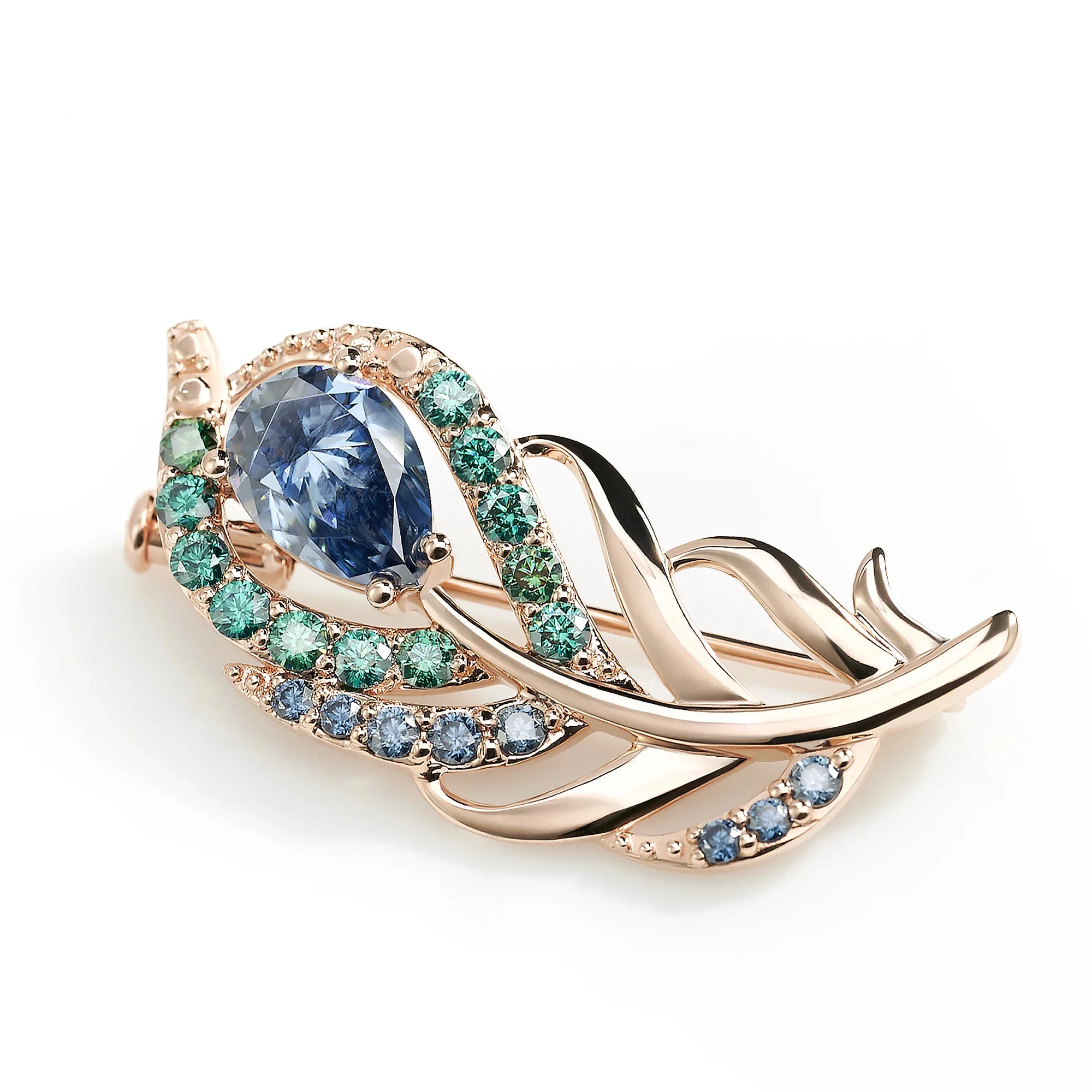 MOISSANITE CELESTIAL FEATHER BROOCH IN SOLID GOLD - Image 4
