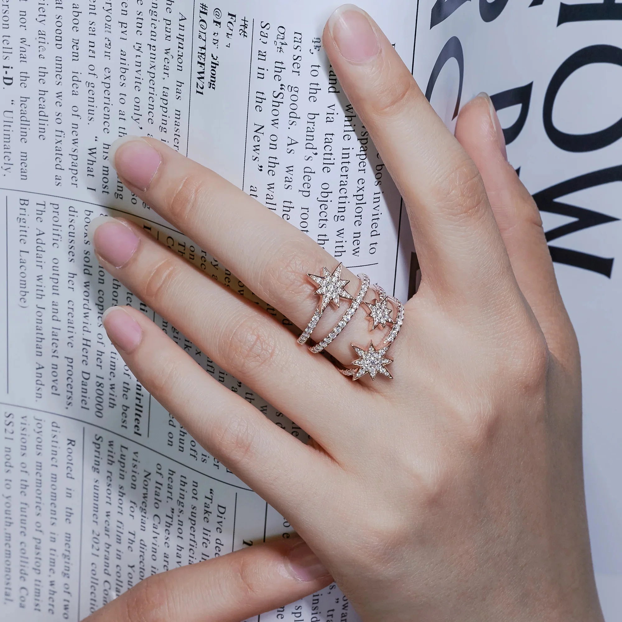 MOISSANITE CELESTIAL ORBIT RING IN SOLID GOLD - Image 4