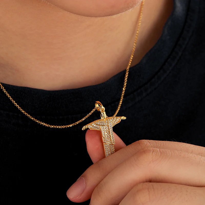 MOISSANITE CHRIST THE REDEEMER PENDANT IN STERLING SILVER - Image 2