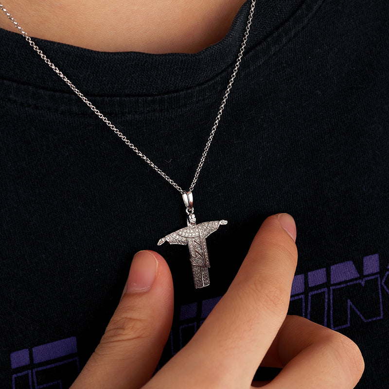 MOISSANITE CHRIST THE REDEEMER PENDANT IN STERLING SILVER - Image 3