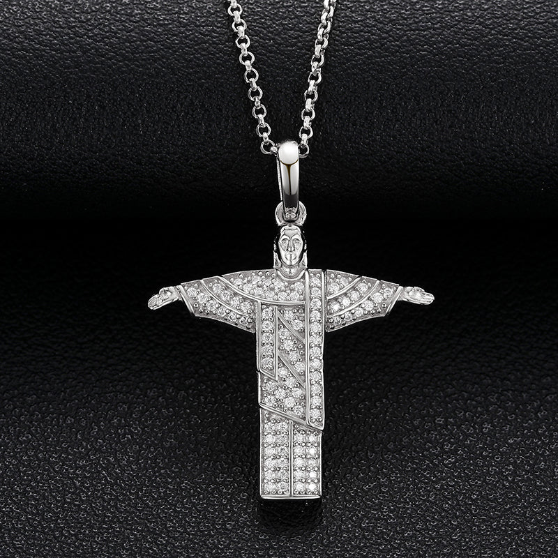 MOISSANITE CHRIST THE REDEEMER PENDANT IN STERLING SILVER - Image 4