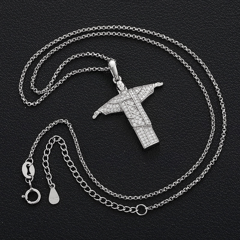 MOISSANITE CHRIST THE REDEEMER PENDANT IN STERLING SILVER - Image 5