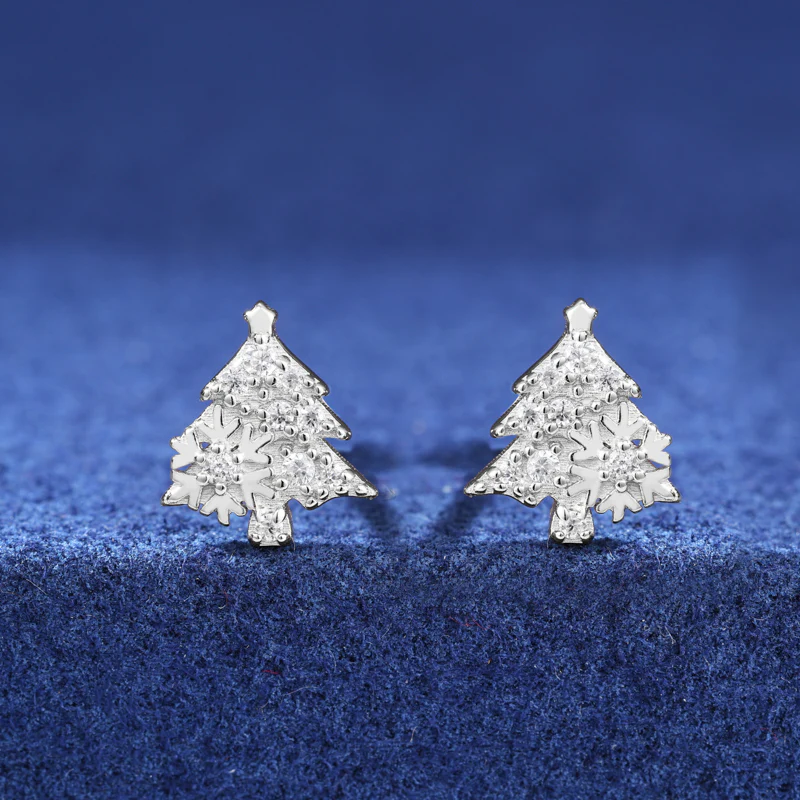 MOISSANITE CHRISTMAS TREE STUD EARRINGS IN STERLING SILVER - Image 2