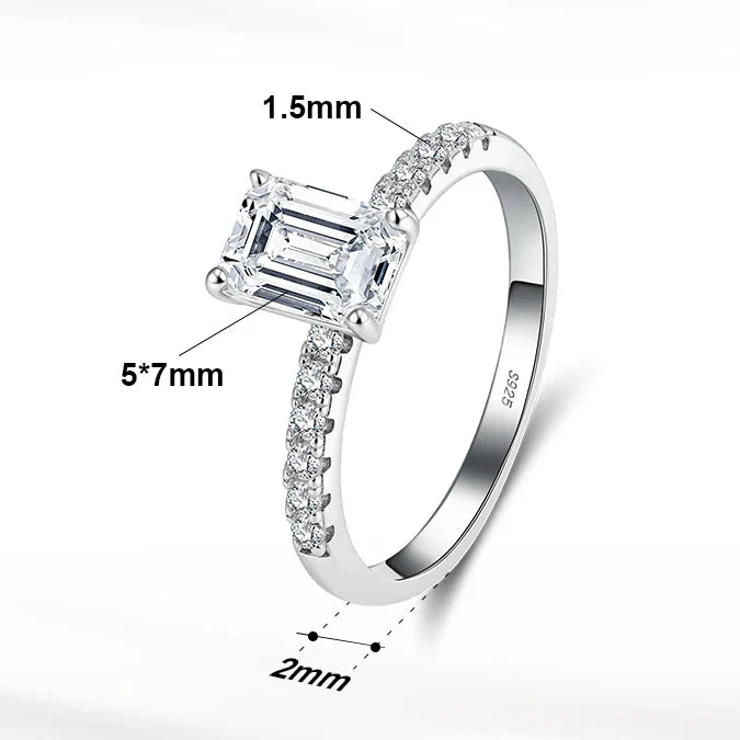 MOISSANITE CLASSIC EMERALD PAVÉ RING IN STERLING SILVER - Image 5