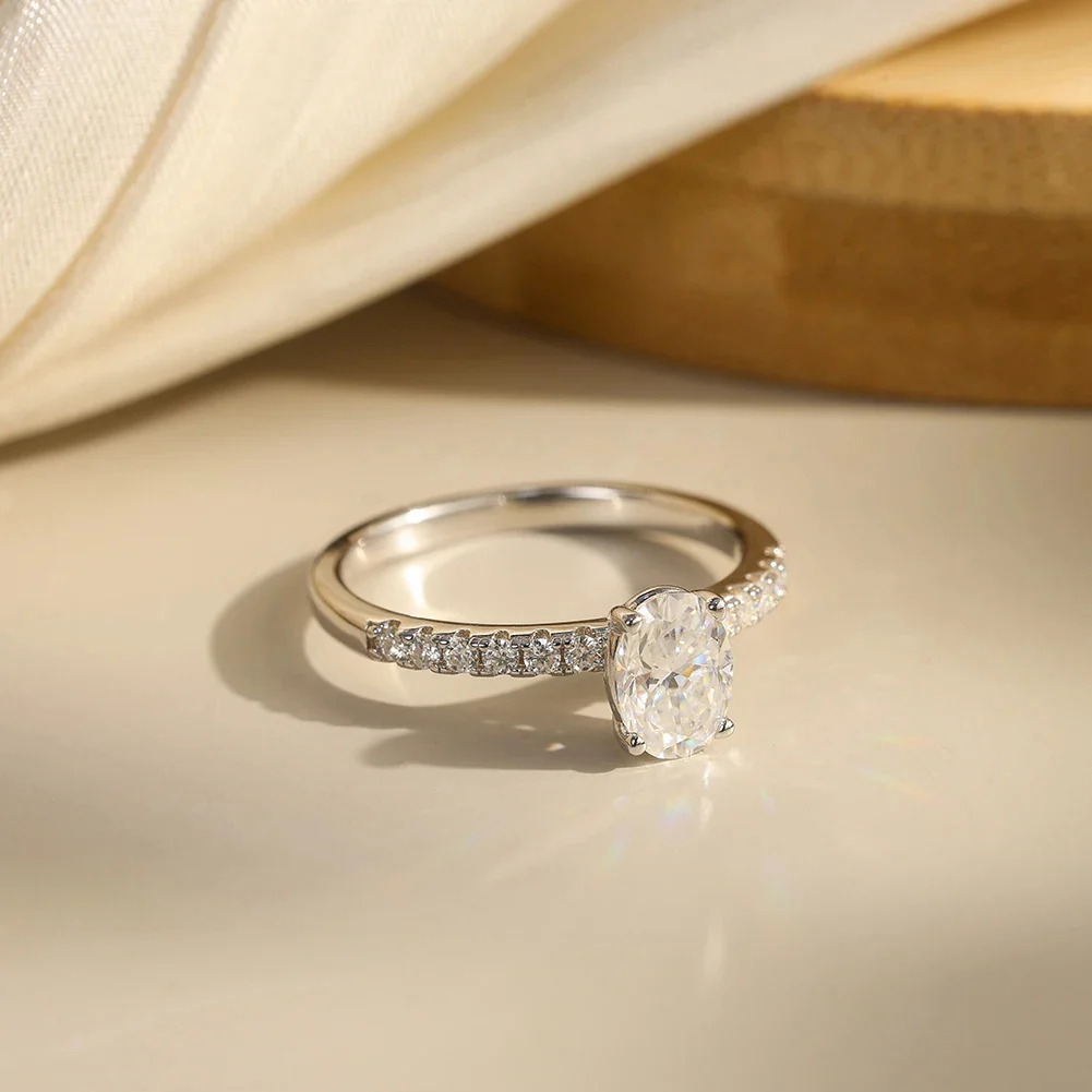 MOISSANITE CLASSIC OVAL PAVÉ RING IN STERLING SILVER