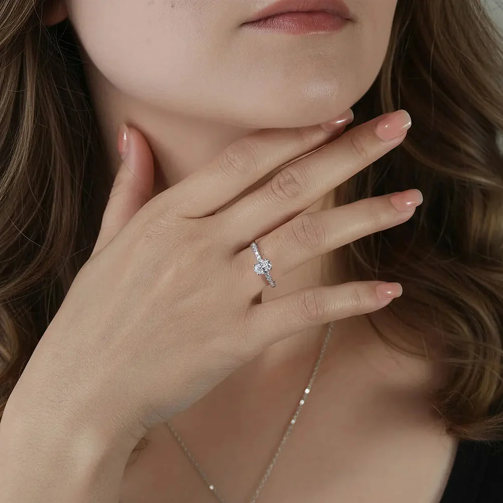 MOISSANITE CLASSIC OVAL PAVÉ RING IN STERLING SILVER - Image 2