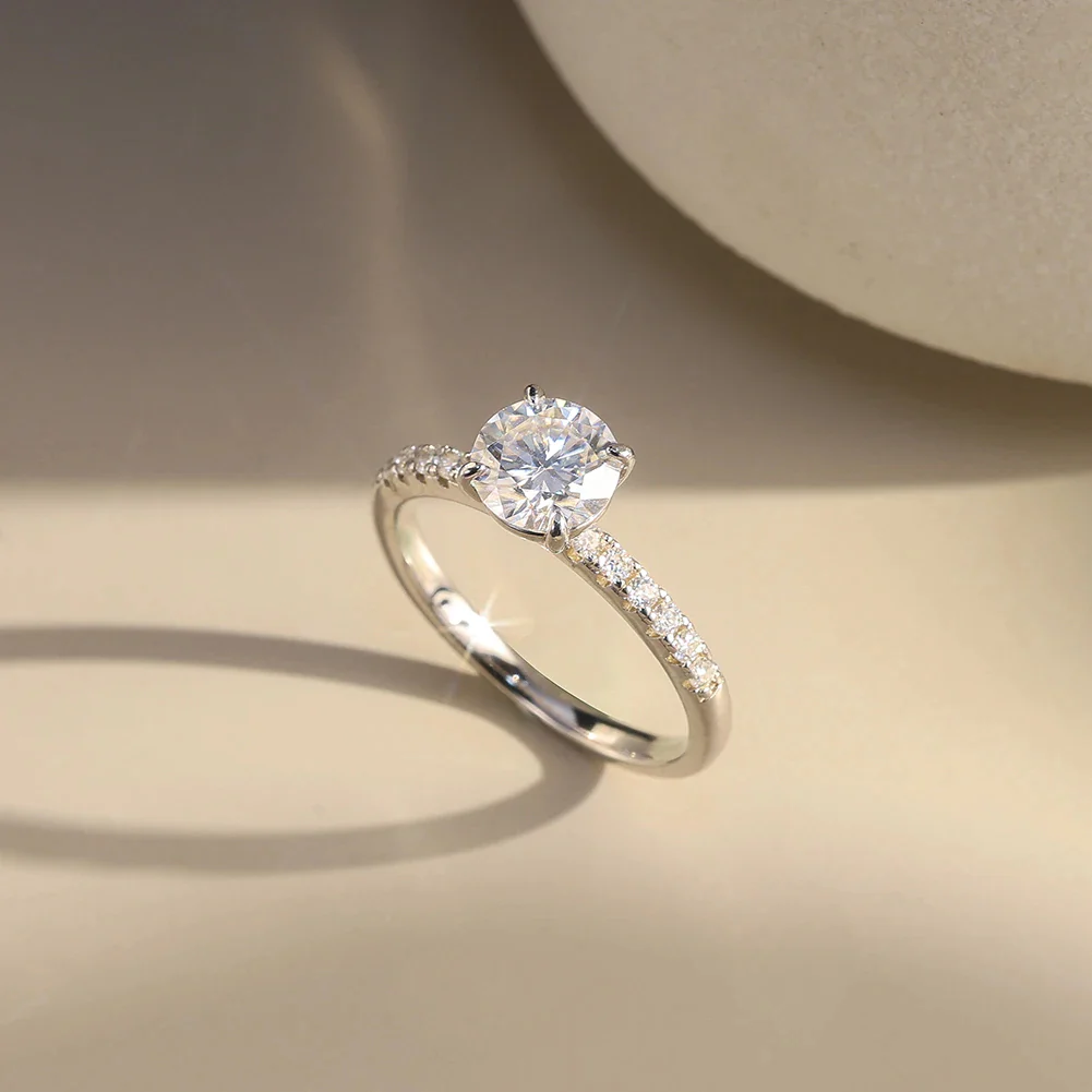 MOISSANITE CLASSIC ROUND CUT PAVÉ RING IN STERLING SILVER - Image 2