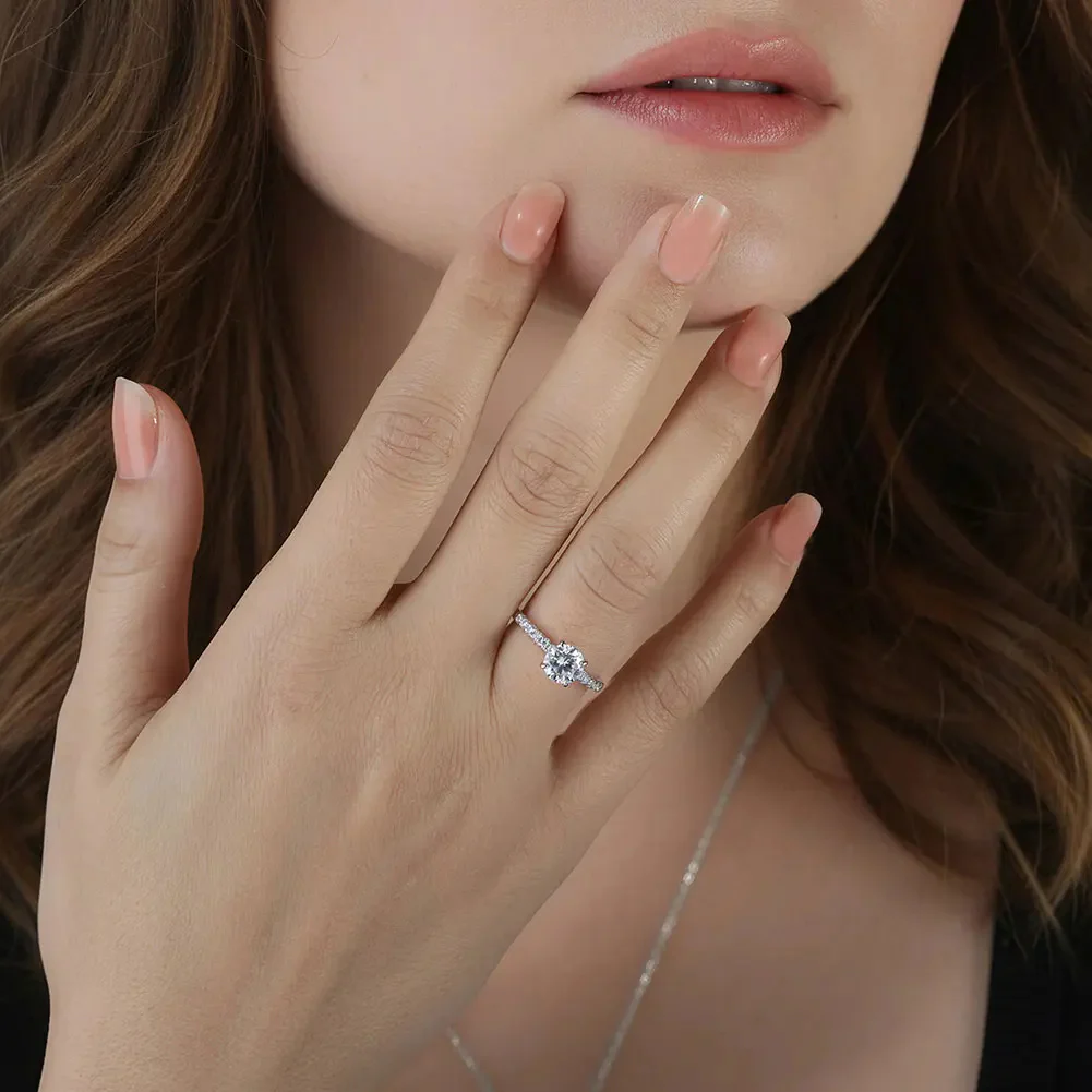 MOISSANITE CLASSIC ROUND CUT PAVÉ RING IN STERLING SILVER - Image 3