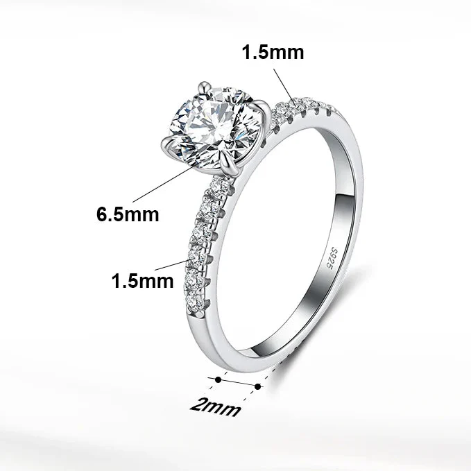 MOISSANITE CLASSIC ROUND CUT PAVÉ RING IN STERLING SILVER - Image 4