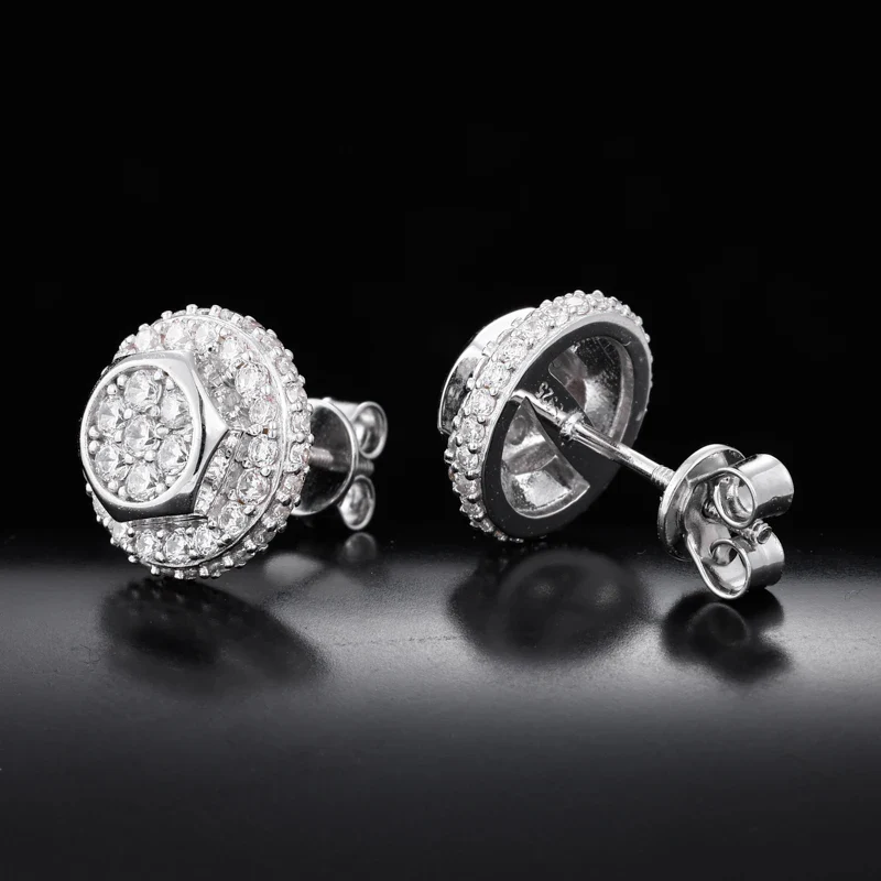 MOISSANITE CLUSTER HALO STUD EARRINGS IN STERLING SILVER - Image 4