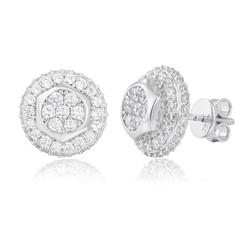 MOISSANITE CLUSTER HALO STUD EARRINGS IN STERLING SILVER - Image 6