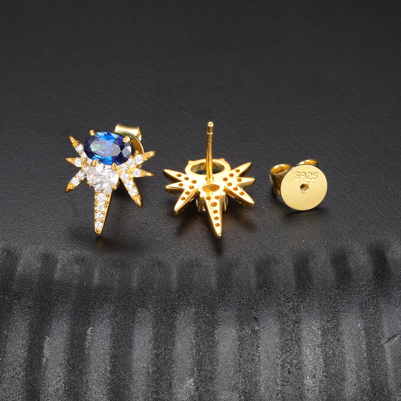 MOISSANITE COLORED CZ OVAL BEE-STING STUD EARRINGS IN STERLING SILVER {STYLE 2} - Image 2