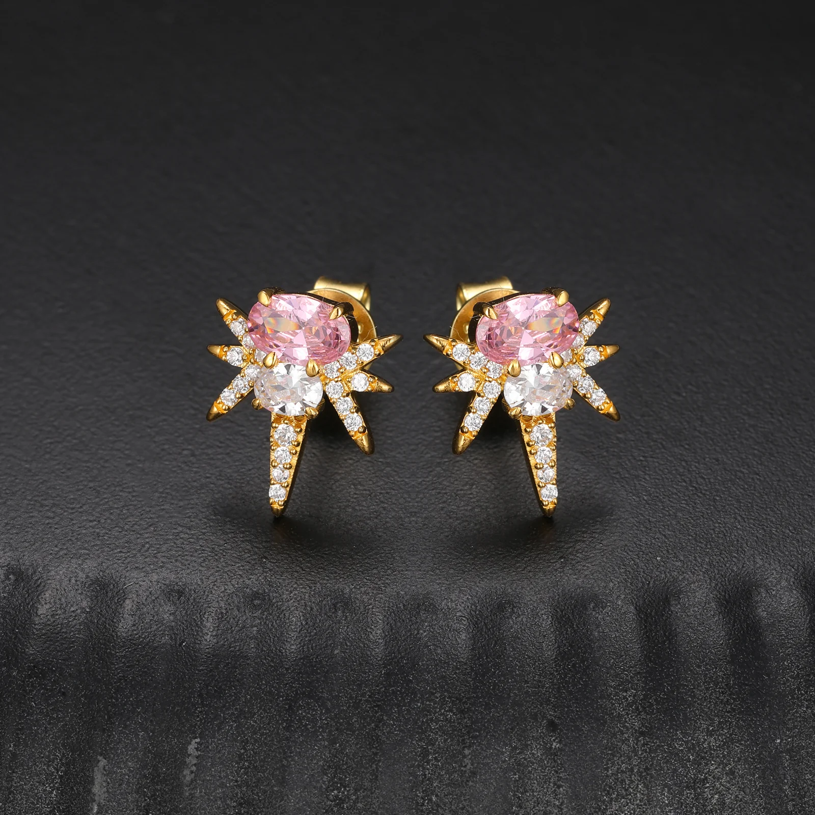 MOISSANITE COLORED CZ OVAL BEE-STING STUD EARRINGS IN STERLING SILVER {STYLE 2} - Image 3