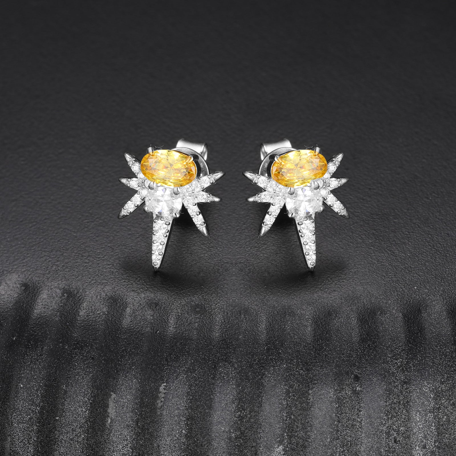 MOISSANITE COLORED CZ OVAL BEE-STING STUD EARRINGS IN STERLING SILVER {STYLE 2} - Image 4