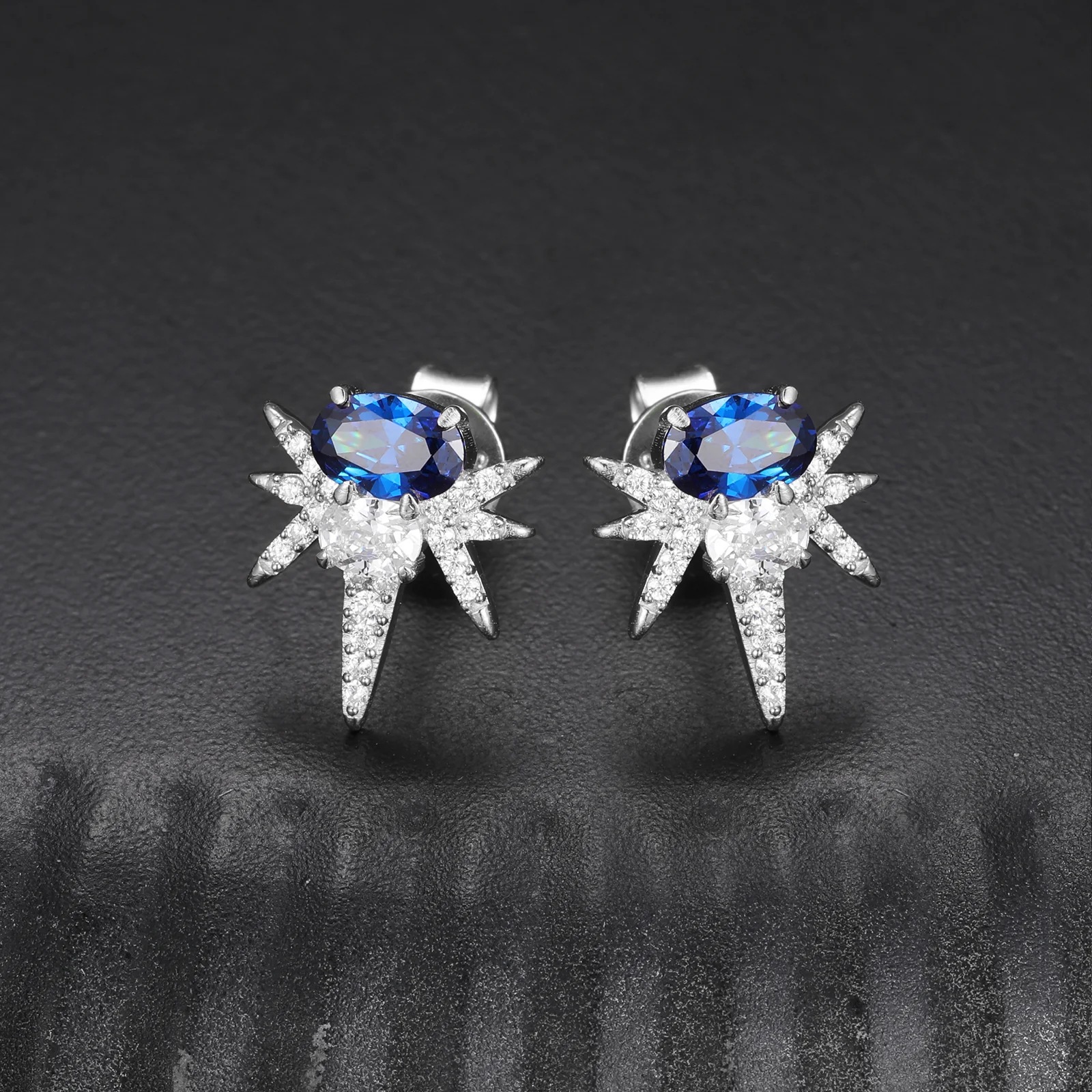 MOISSANITE COLORED CZ OVAL BEE-STING STUD EARRINGS IN STERLING SILVER {STYLE 2} - Image 5