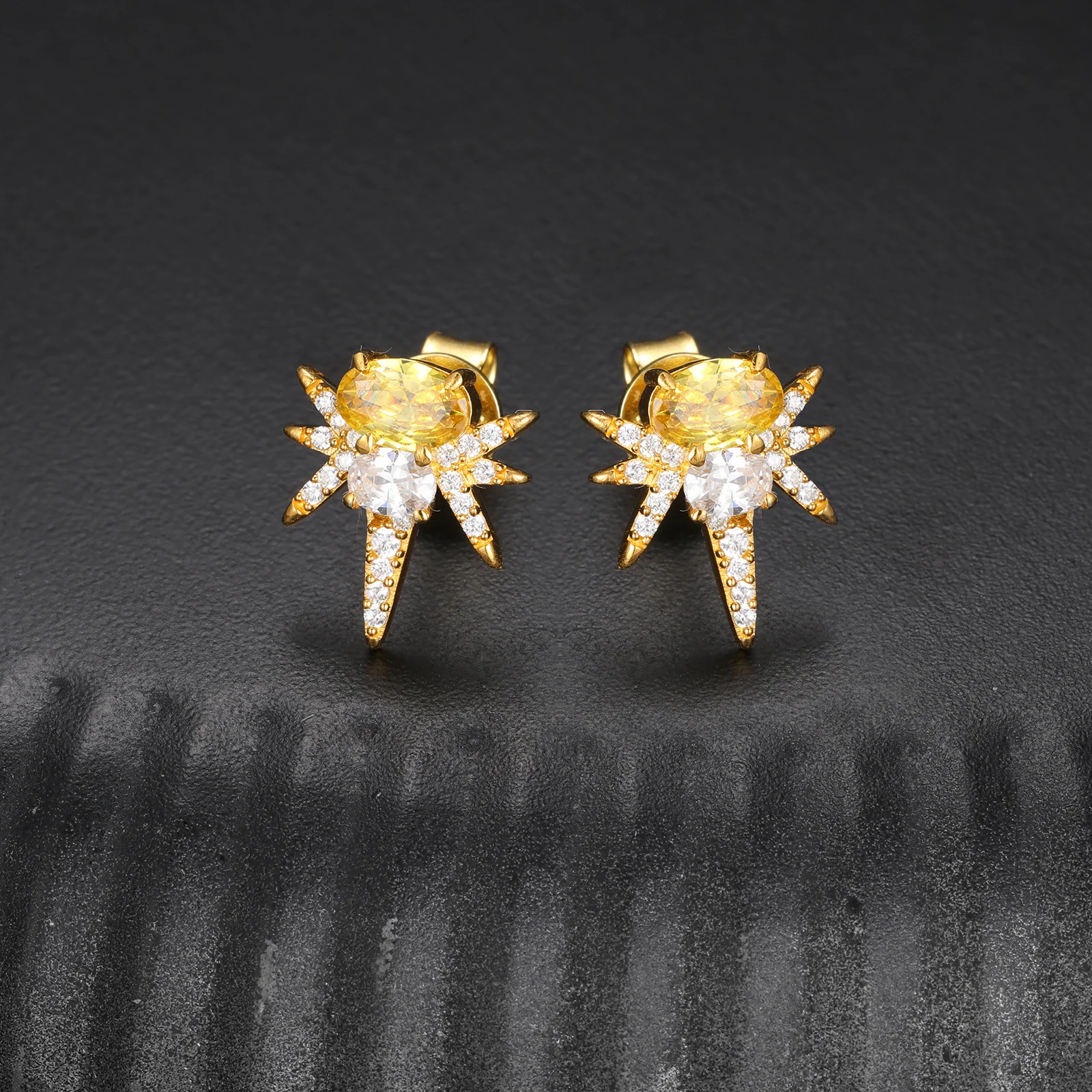 MOISSANITE COLORED CZ OVAL BEE-STING STUD EARRINGS IN STERLING SILVER {STYLE 2} - Image 6