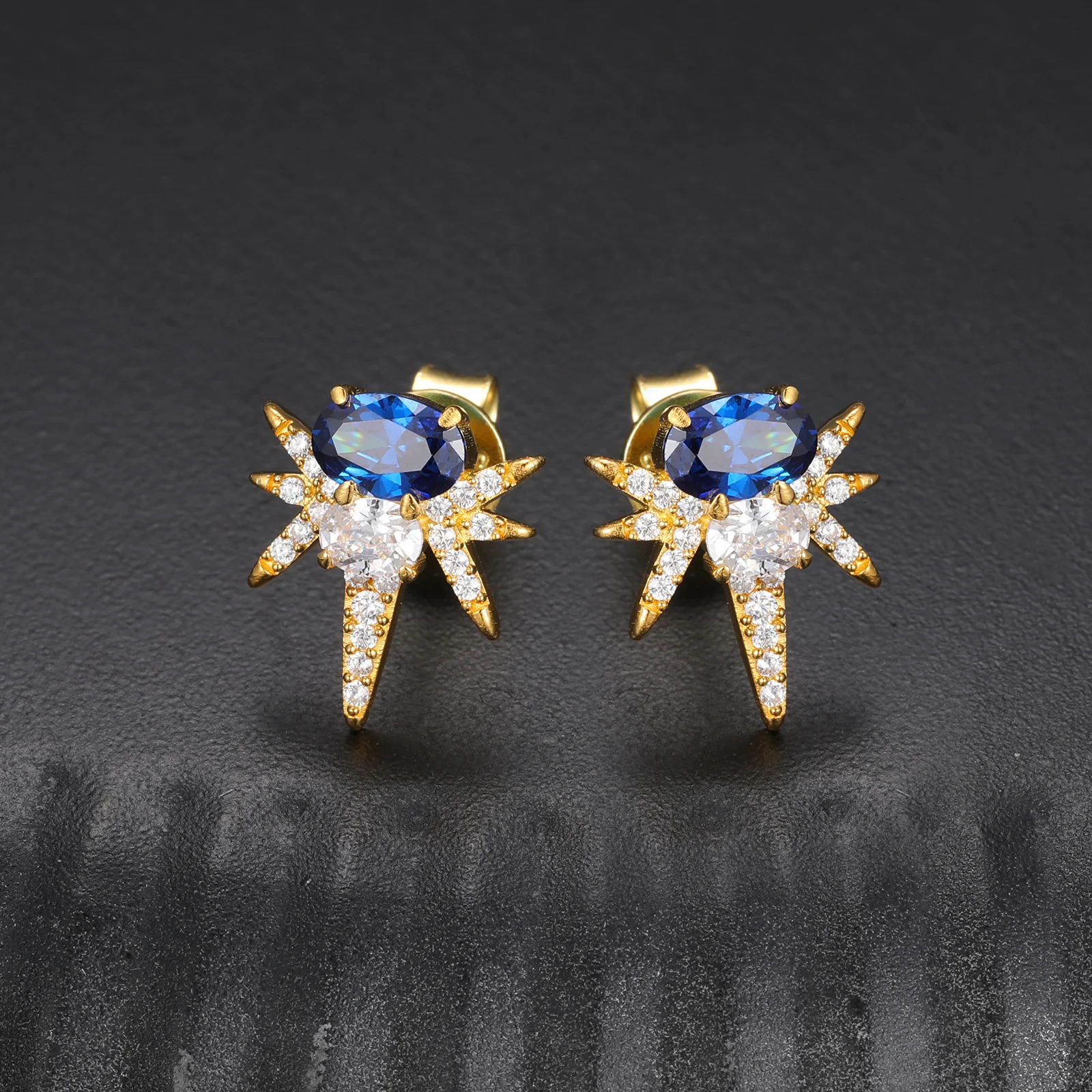 MOISSANITE COLORED CZ OVAL BEE-STING STUD EARRINGS IN STERLING SILVER {STYLE 2} - Image 7