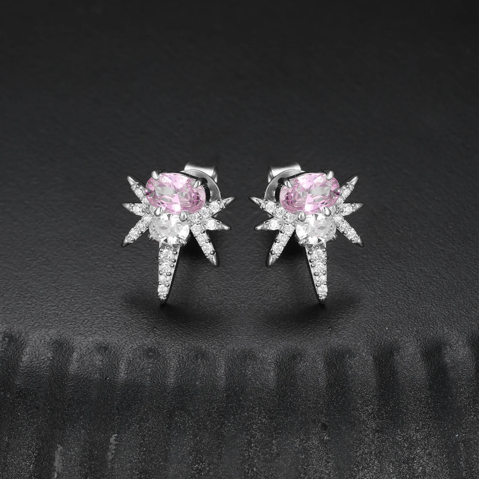 MOISSANITE COLORED CZ OVAL BEE-STING STUD EARRINGS IN STERLING SILVER {STYLE 2} - Image 8