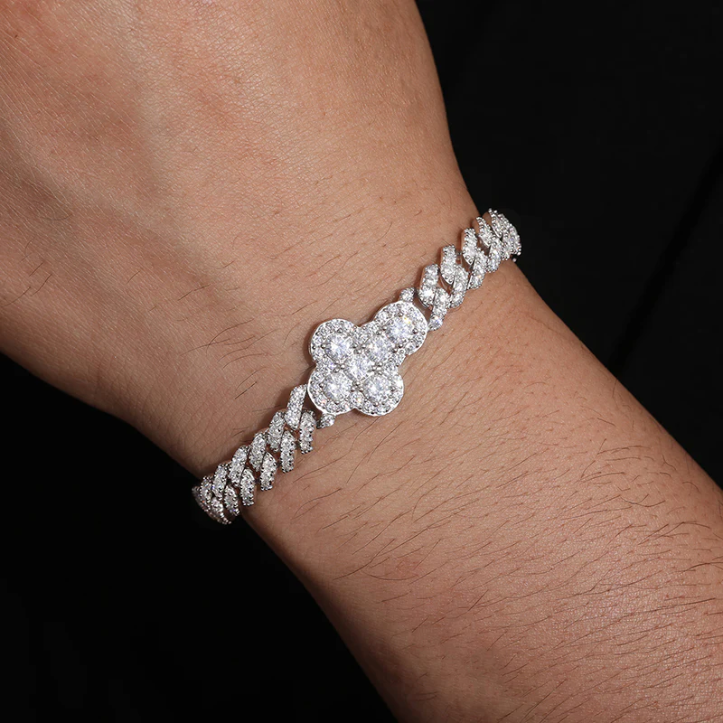 MOISSANITE CROSS CUBAN BRACELET IN STERLING SILVER - Image 2