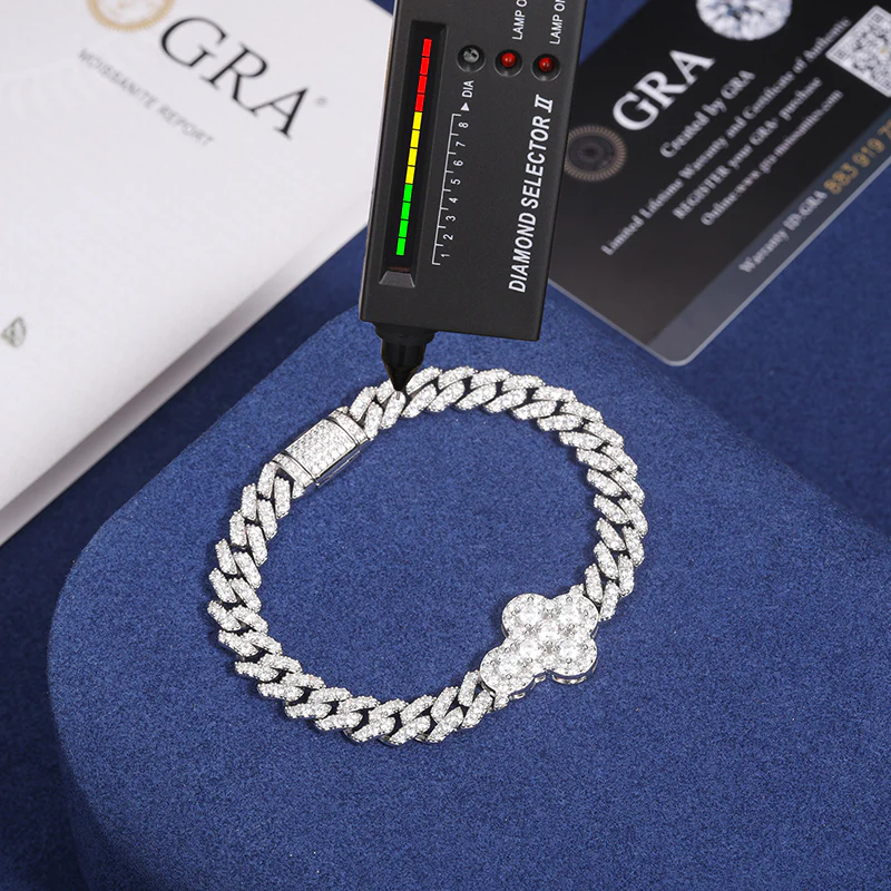 MOISSANITE CROSS CUBAN BRACELET IN STERLING SILVER - Image 5