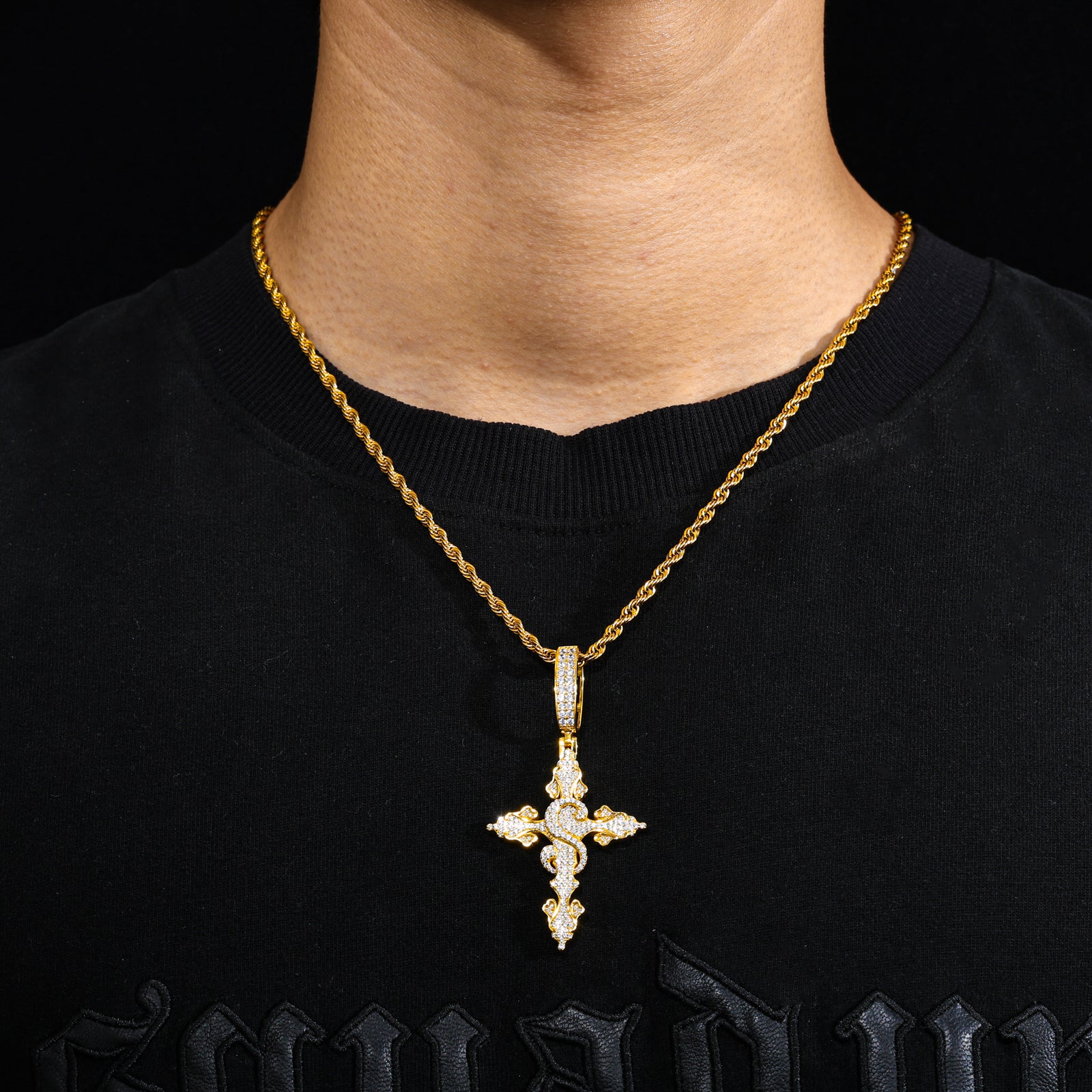 MOISSANITE CROSS DOLLAR PENDANT IN STERLING SILVER - Image 2