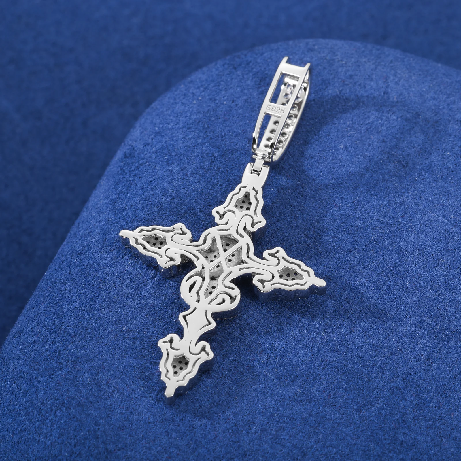 MOISSANITE CROSS DOLLAR PENDANT IN STERLING SILVER - Image 3