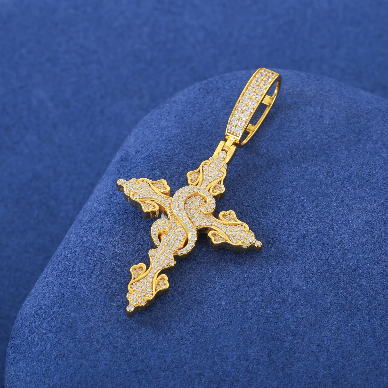 MOISSANITE CROSS DOLLAR PENDANT IN STERLING SILVER - Image 4