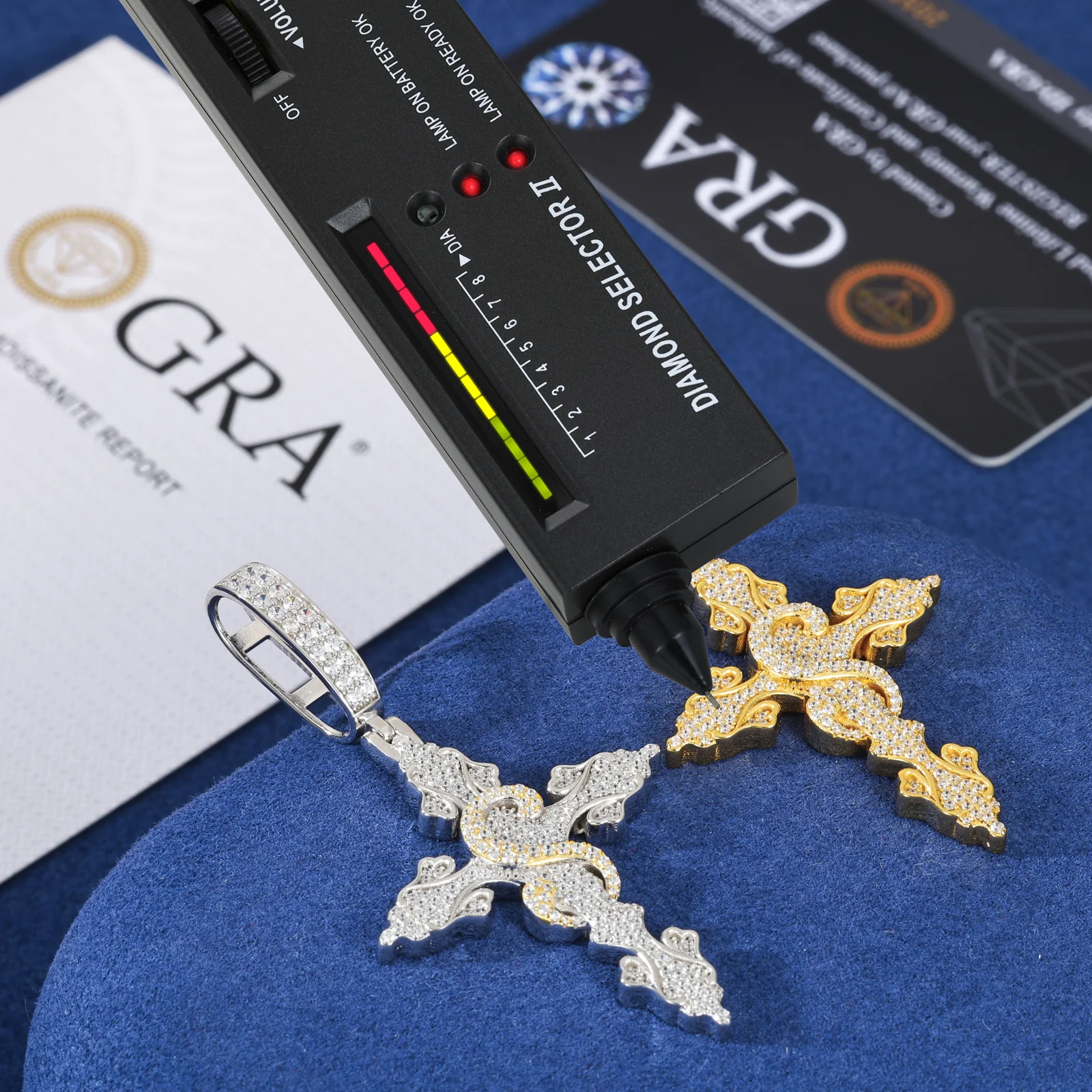 MOISSANITE CROSS DOLLAR PENDANT IN STERLING SILVER - Image 5