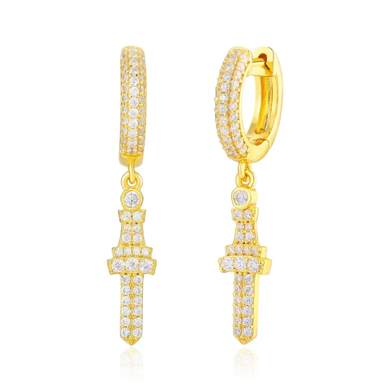 MOISSANITE CROSS DROP HOOP EARRINGS IN STERLING SILVER - Image 7