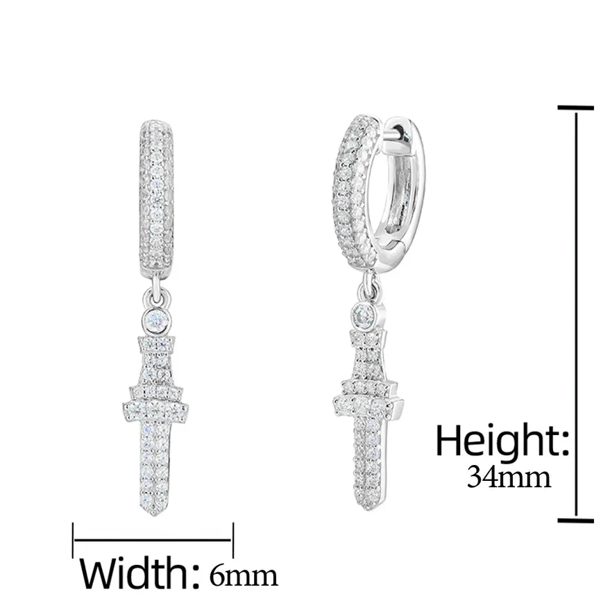 MOISSANITE CROSS DROP HOOP EARRINGS IN STERLING SILVER - Image 8