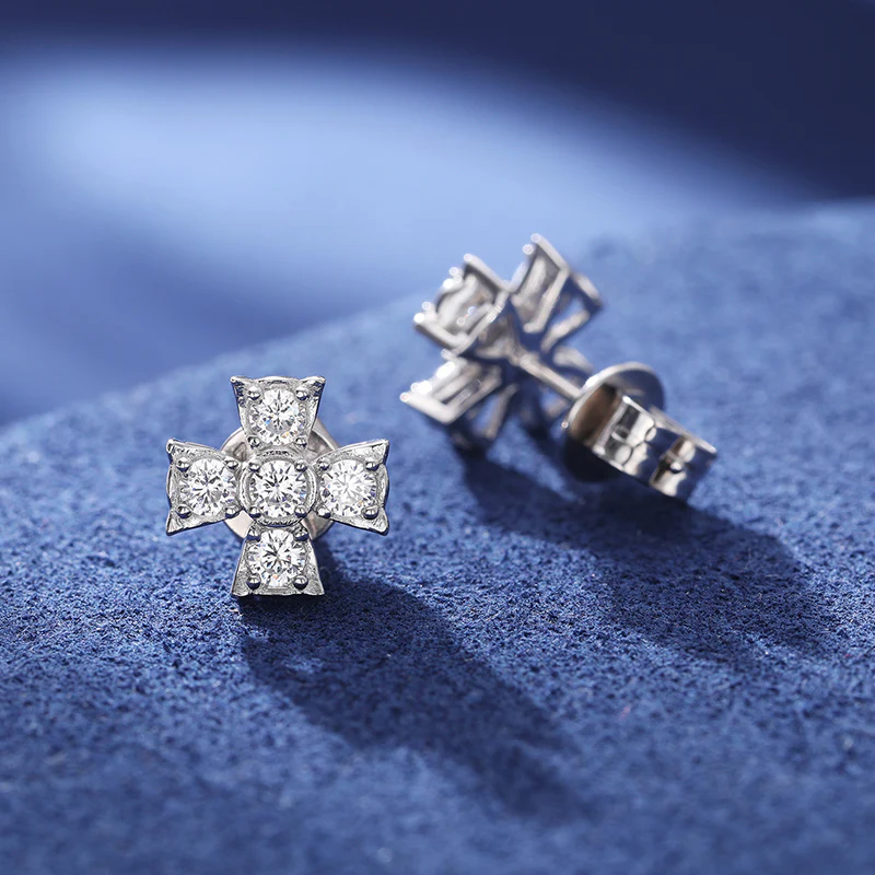 MOISSANITE CROSS STUD EARRINGS IN STERLING SILVER - Image 2
