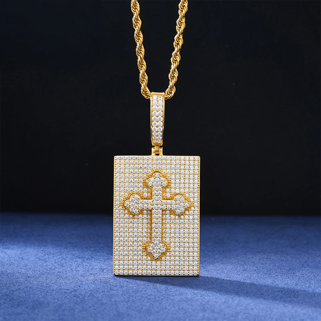 MOISSANITE CROSS TAG PENDANT IN STERLING SILVER - Image 2