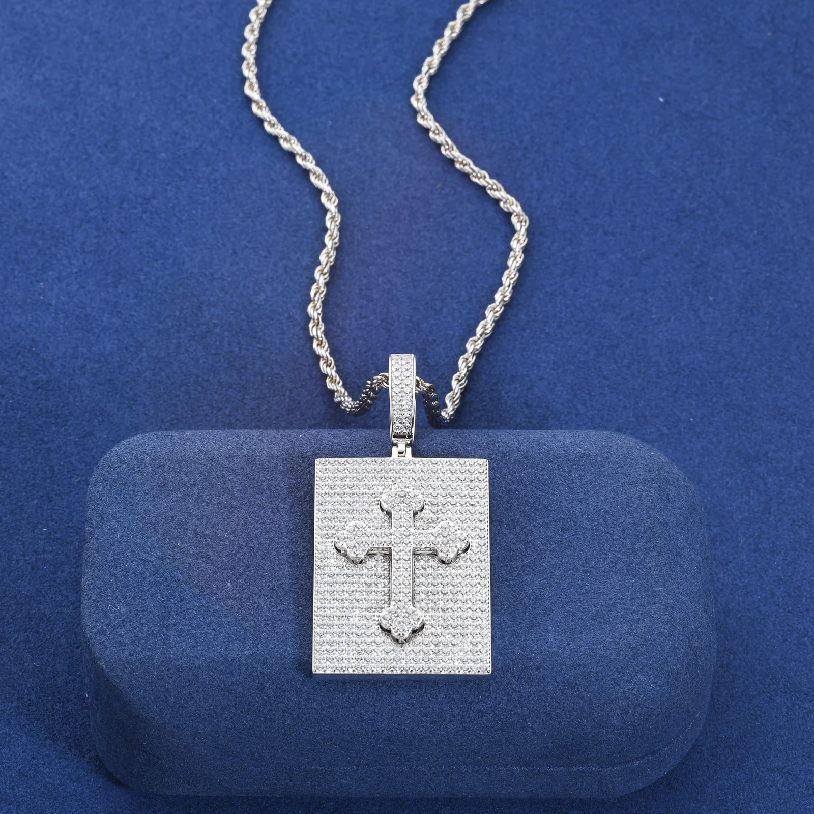 MOISSANITE CROSS TAG PENDANT IN STERLING SILVER - Image 3